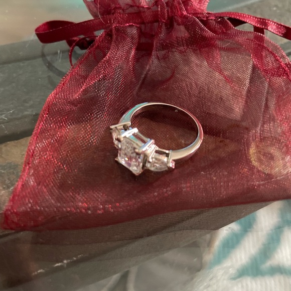 3 Stone Emerald Cut CZ Engagement Ring - Picture 4 of 5